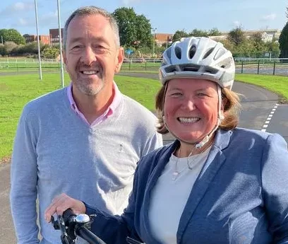 Ellie with Chris Boardman at the opening of new cycling facilities