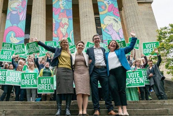 Ellie Chowns with the Green Party's other target candidates, Carla Denyer, Adrian Ramsay and Sian Berry