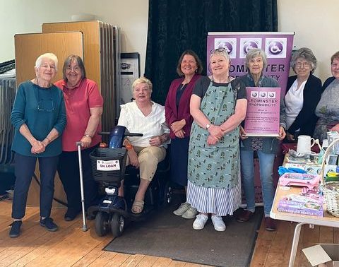 Ellie Chowns with volunteers at the Shopmobility coffee morning at the Forbury Chapel in Leominster