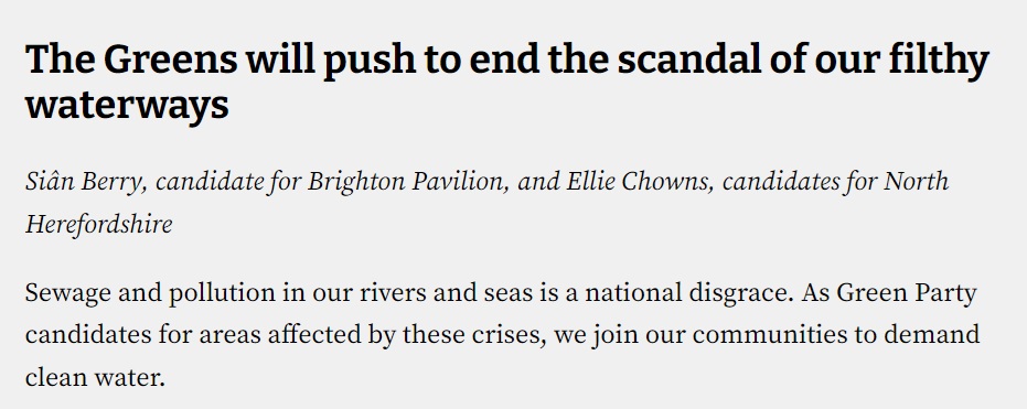 Screenshot from Ellie Chowns and Sian Berry's joint rivers op-ed in the i newspaper