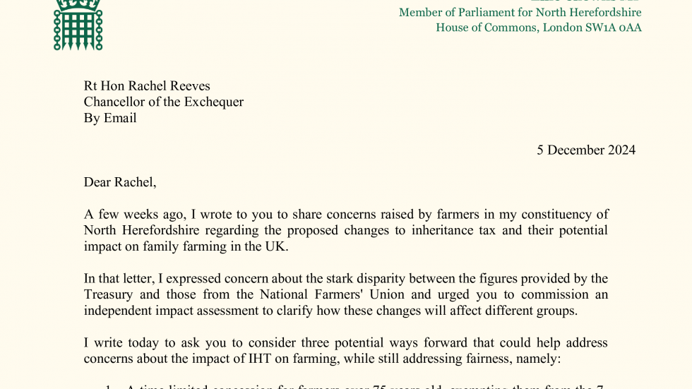 Letter to the Chancellor Rachel Reeves (Dec 2024) - Ellie Chowns MP for ...