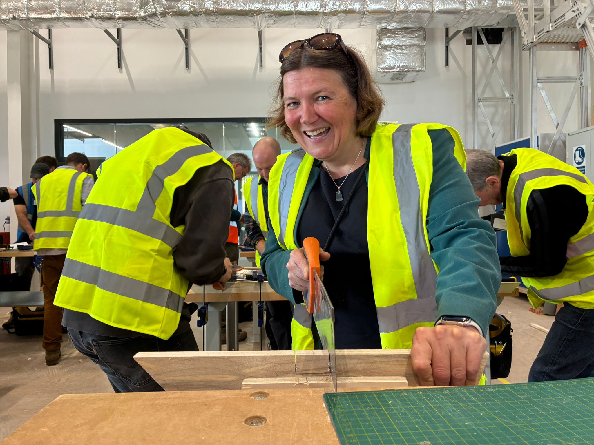 Ellie Chowns wearing hard hat
