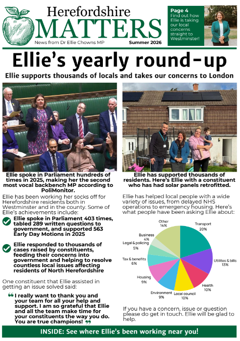 260723 Herefordshire Matters Summer 2026 The front page of Herefordshire matters with the title Ellie's yearly-round up and 2 photos of Ellie.